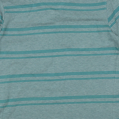 Atlantic Bay Mens Green Striped Cotton  T-Shirt Size S Round Neck