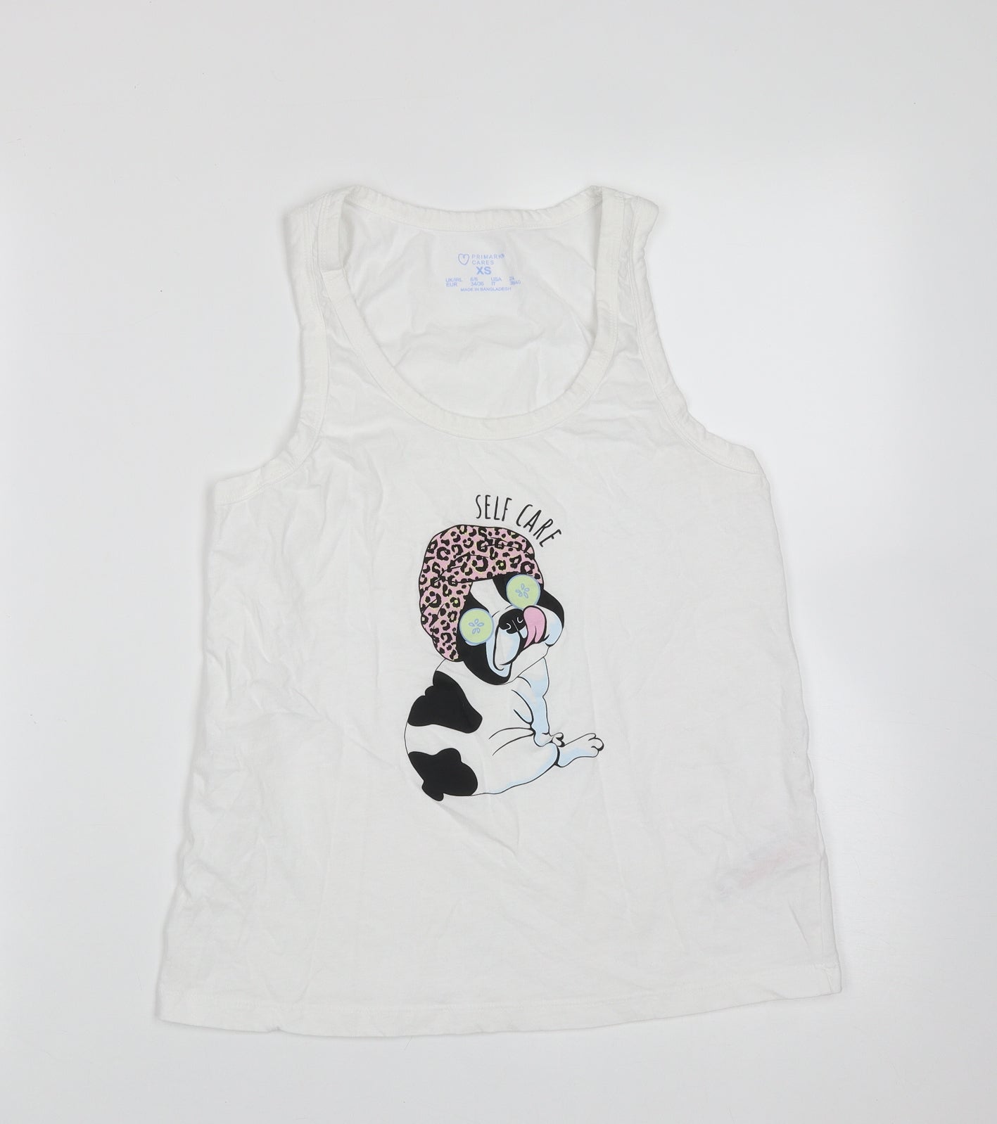 Primark Womens White  Cotton Basic Tank Size XS Round Neck - Dog, self care