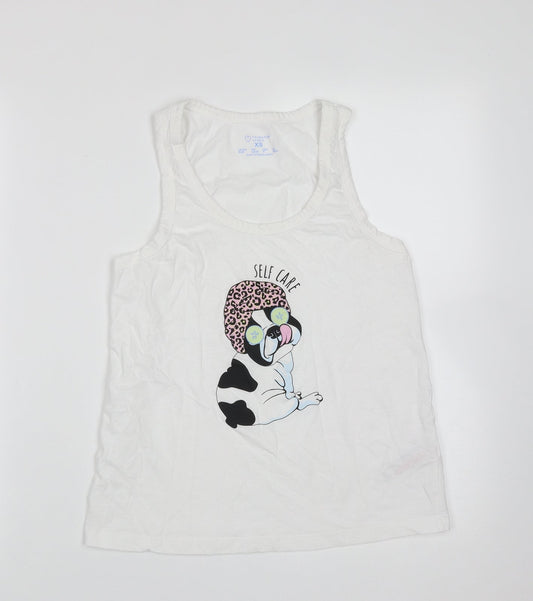 Primark Womens White  Cotton Basic Tank Size XS Round Neck - Dog, self care