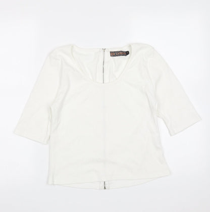 QED London Womens White  Cotton Basic T-Shirt Size L Round Neck