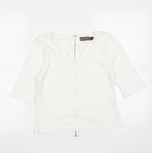 QED London Womens White  Cotton Basic T-Shirt Size L Round Neck