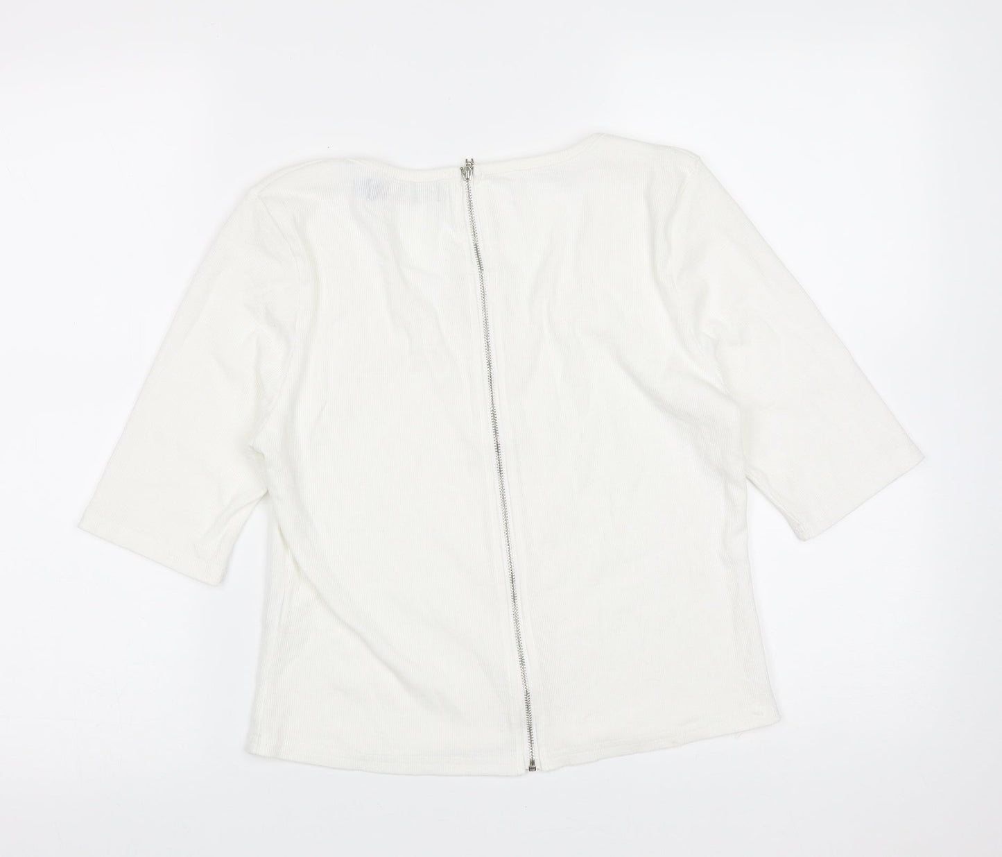 QED London Womens White  Cotton Basic T-Shirt Size L Round Neck