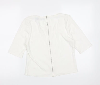 QED London Womens White  Cotton Basic T-Shirt Size L Round Neck