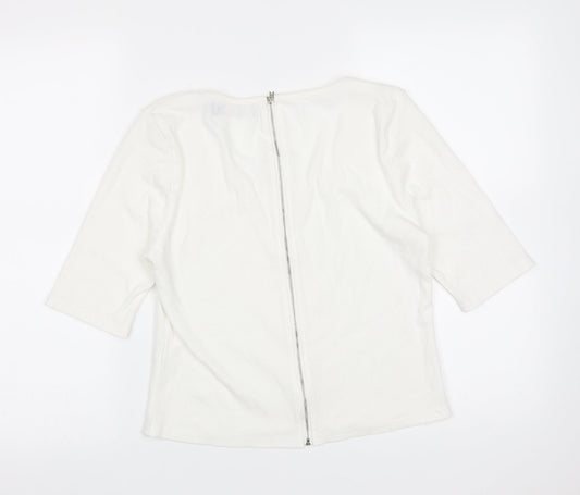 QED London Womens White  Cotton Basic T-Shirt Size L Round Neck