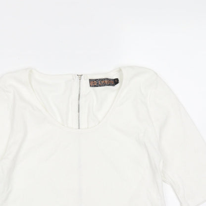QED London Womens White  Cotton Basic T-Shirt Size L Round Neck