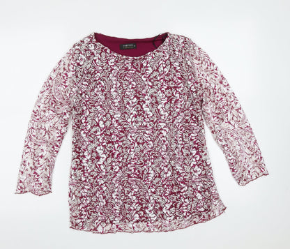 FOREVER 21 Womens Purple Geometric Polyester Basic Blouse Size M Round Neck