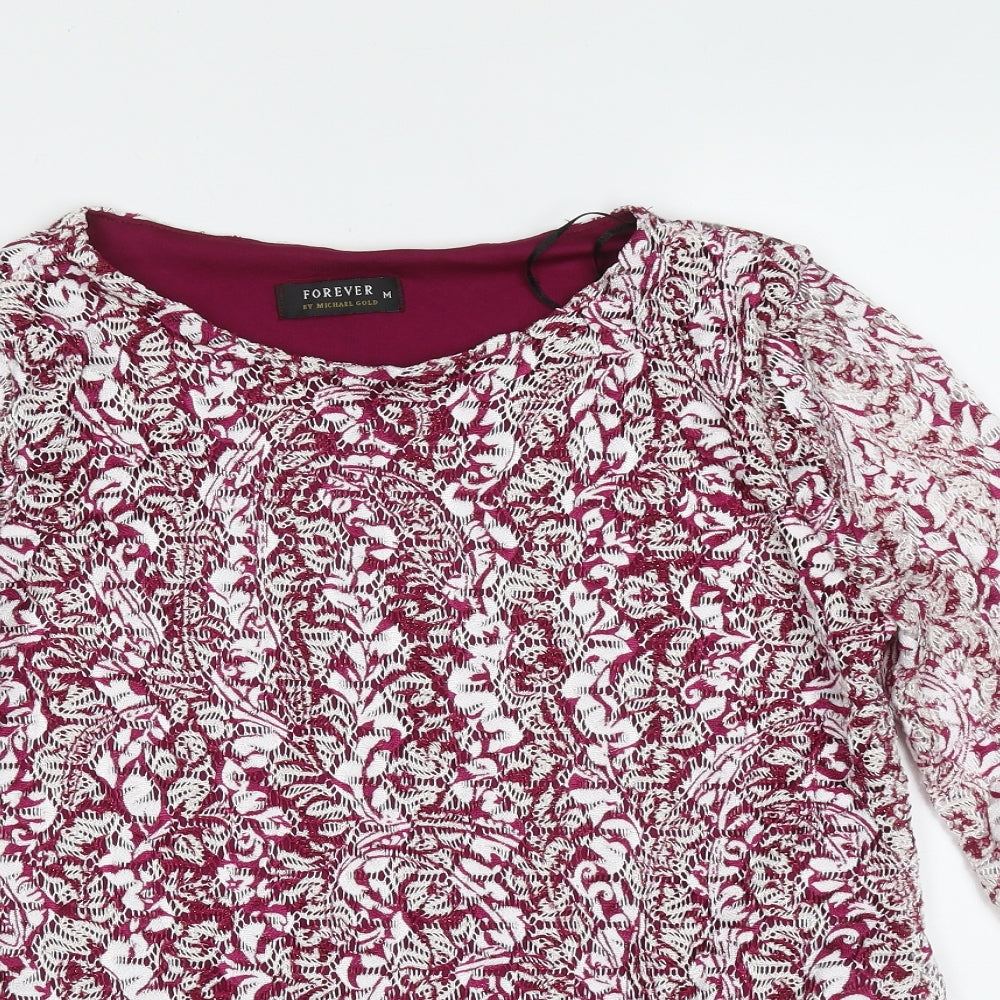 FOREVER 21 Womens Purple Geometric Polyester Basic Blouse Size M Round Neck