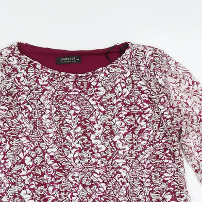 FOREVER 21 Womens Purple Geometric Polyester Basic Blouse Size M Round Neck