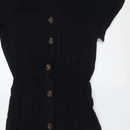 Preworn Womens Black  Polyester Shirt Dress  Size S  V-Neck Button