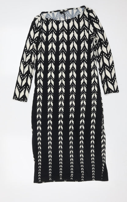 Preworn Womens Black Geometric Viscose Shift  Size 8  Round Neck