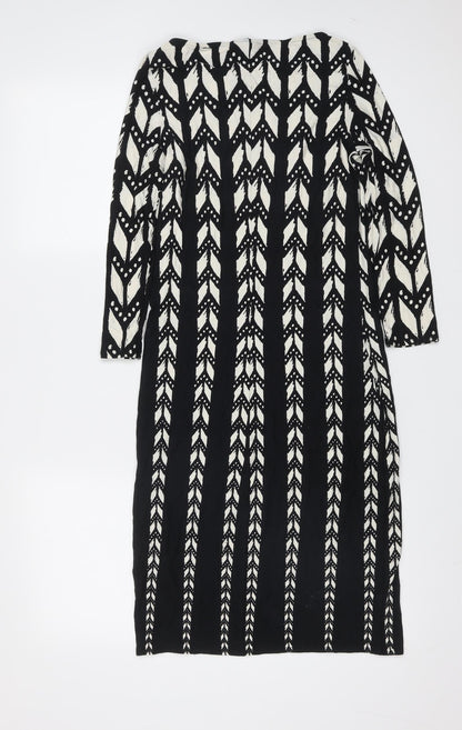 Preworn Womens Black Geometric Viscose Shift  Size 8  Round Neck