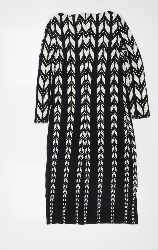 Preworn Womens Black Geometric Viscose Shift  Size 8  Round Neck