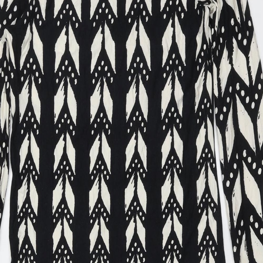Preworn Womens Black Geometric Viscose Shift  Size 8  Round Neck