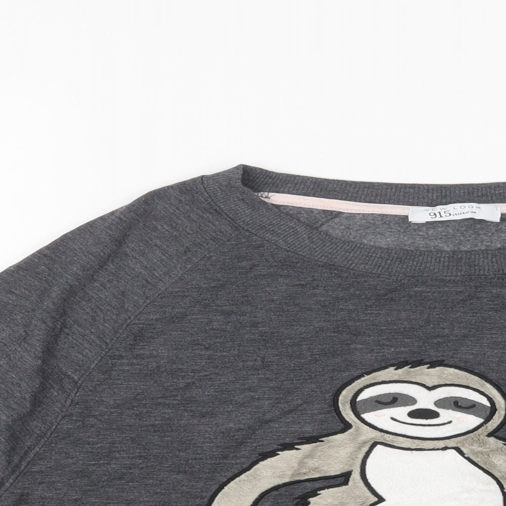 Close-up detail of New Look women’s grey polyester top pyjama top, size M, - sloth