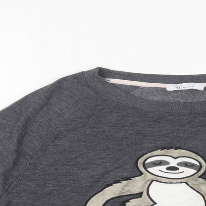 Close-up detail of New Look women’s grey polyester top pyjama top, size M, - sloth