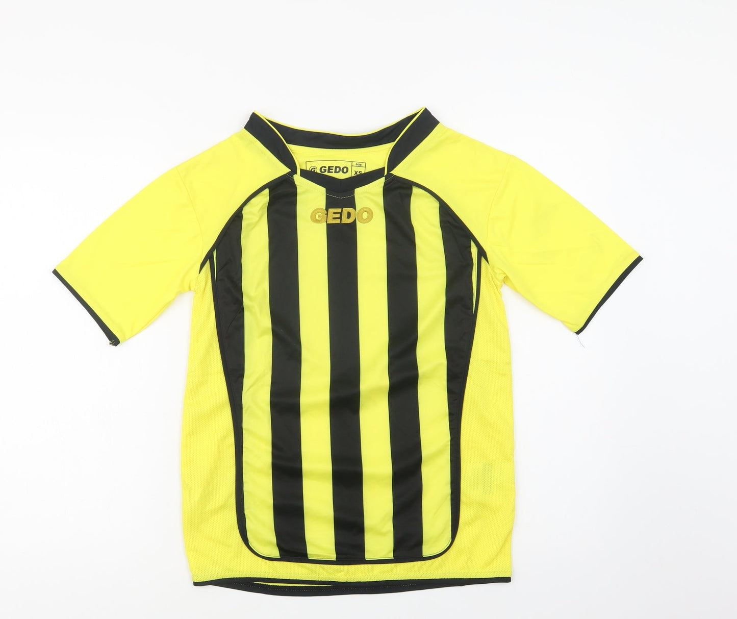 Gedo Mens Yellow Striped Polyester Basic T-Shirt Size XS V-Neck