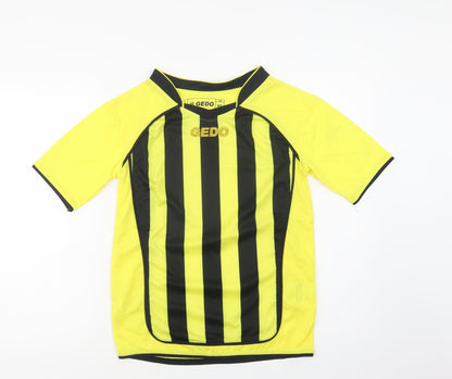 Gedo Mens Yellow Striped Polyester Basic T-Shirt Size XS V-Neck