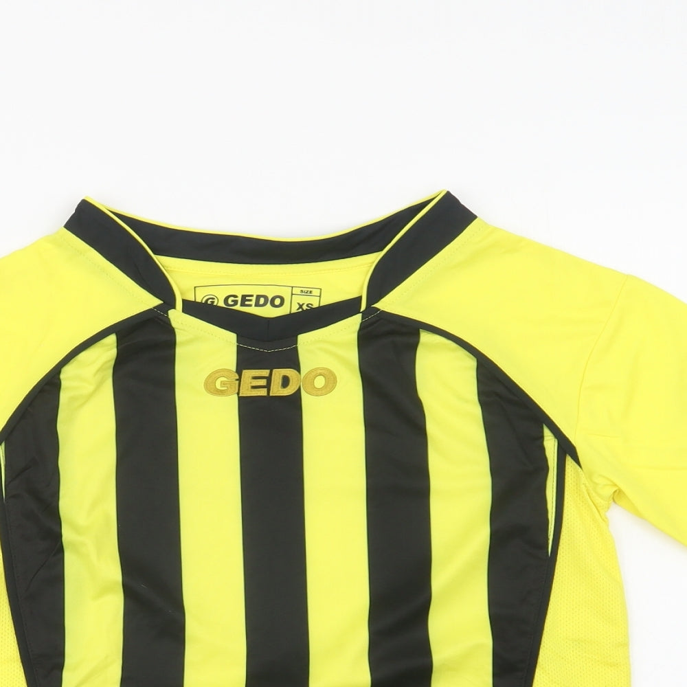 Gedo Mens Yellow Striped Polyester Basic T-Shirt Size XS V-Neck