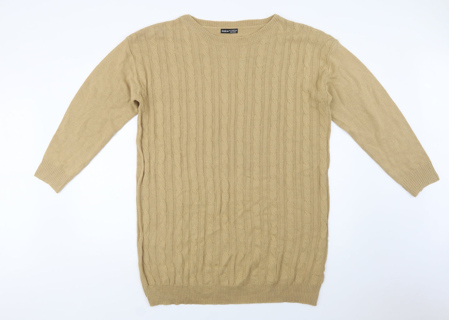 SheIn Womens Beige Crew Neck  Acrylic Tunic Jumper Size L