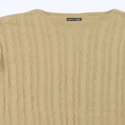 SheIn Womens Beige Crew Neck  Acrylic Tunic Jumper Size L