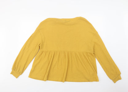 SheIn Womens Yellow  Polyester Basic Blouse Size L Crew Neck