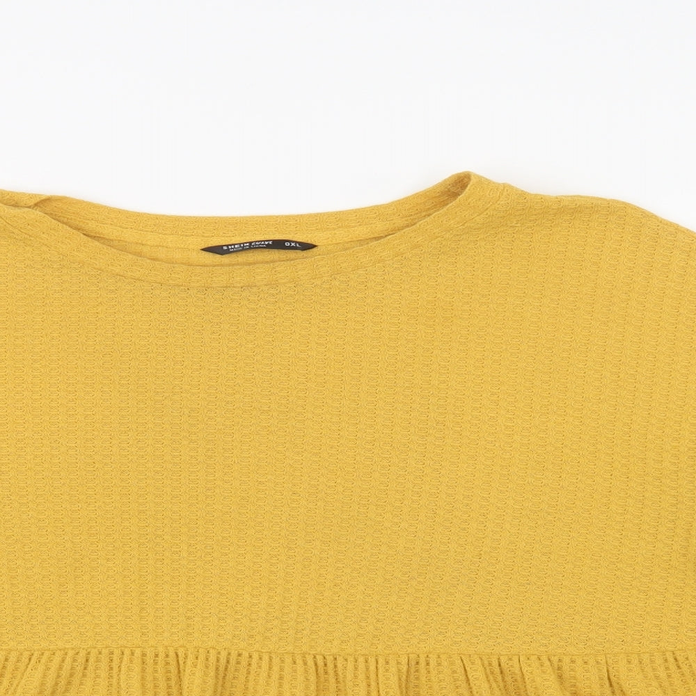SheIn Womens Yellow  Polyester Basic Blouse Size L Crew Neck