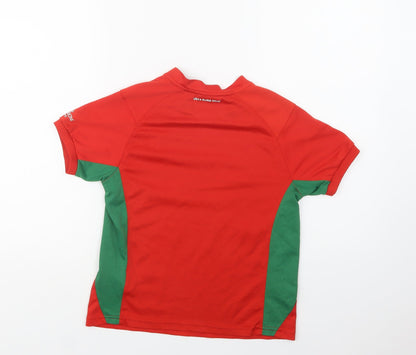 UEFA Boys Red Colourblock Polyester Jersey T-Shirt Size 7-8 Years Crew Neck  - Wales