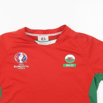 UEFA Boys Red Colourblock Polyester Jersey T-Shirt Size 7-8 Years Crew Neck  - Wales