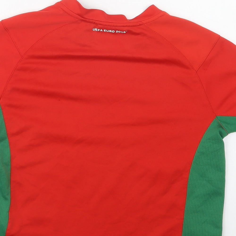 UEFA Boys Red Colourblock Polyester Jersey T-Shirt Size 7-8 Years Crew Neck  - Wales