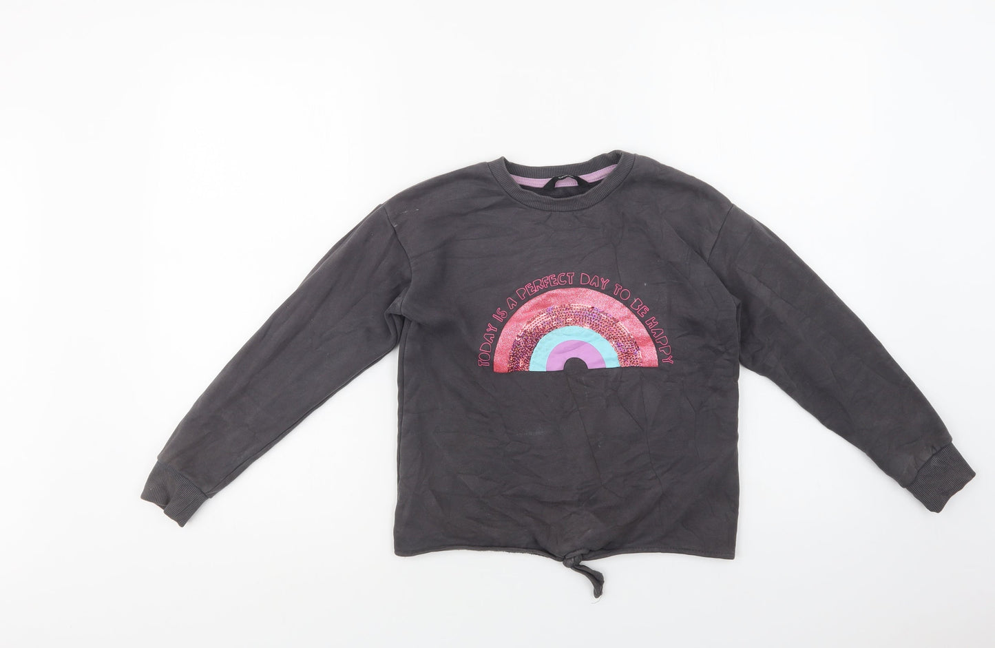 George Girls Grey  Cotton Pullover Sweatshirt Size 8-9 Years   - Rainbow