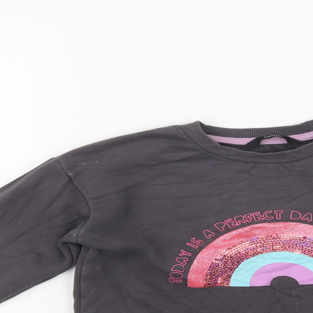 George Girls Grey  Cotton Pullover Sweatshirt Size 8-9 Years   - Rainbow