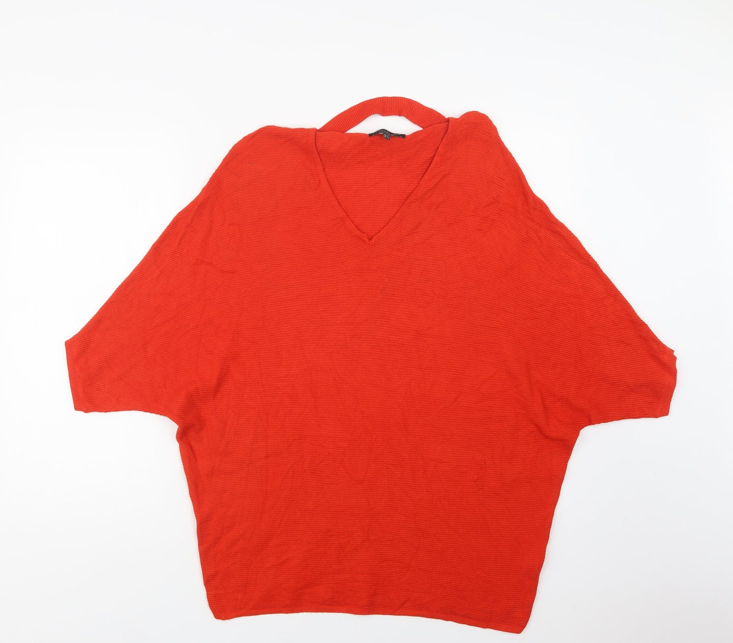 F&F Womens Red V-Neck  Viscose Pullover Jumper Size 12