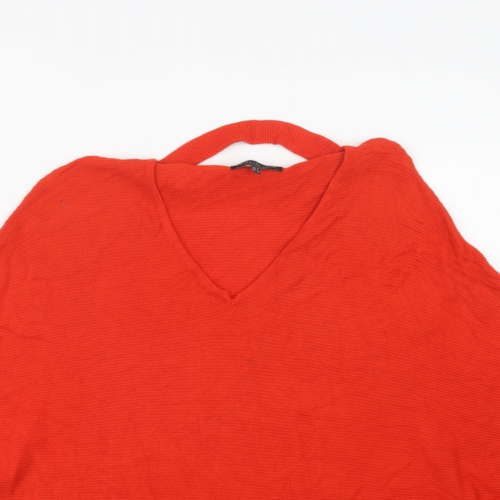 F&F Womens Red V-Neck  Viscose Pullover Jumper Size 12
