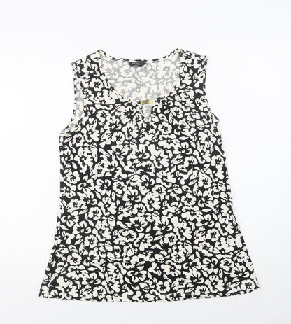 George Womens Black Floral Viscose Basic Blouse Size 12 Round Neck