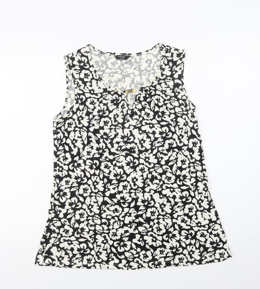 George Womens Black Floral Viscose Basic Blouse Size 12 Round Neck