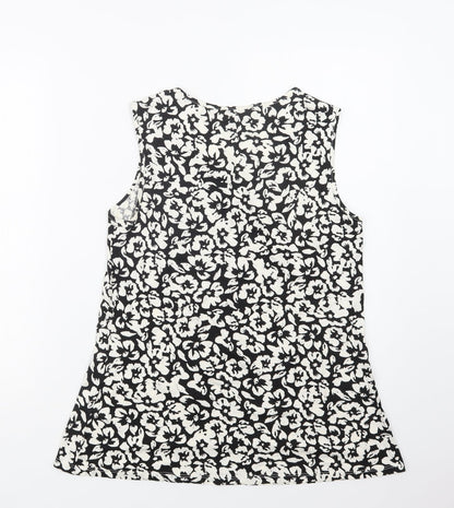 George Womens Black Floral Viscose Basic Blouse Size 12 Round Neck