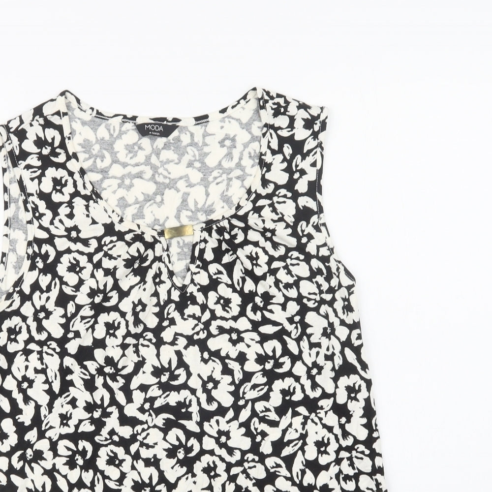 George Womens Black Floral Viscose Basic Blouse Size 12 Round Neck