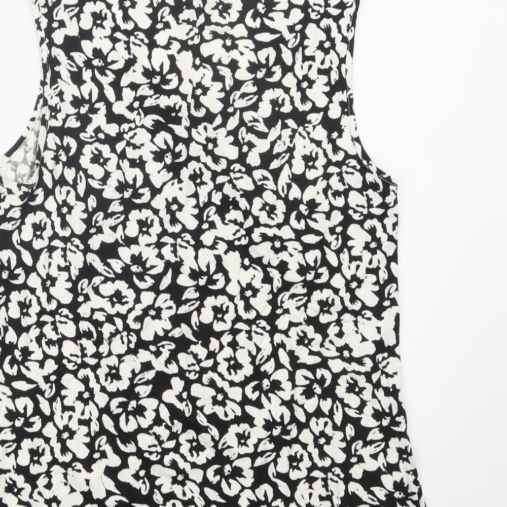 George Womens Black Floral Viscose Basic Blouse Size 12 Round Neck