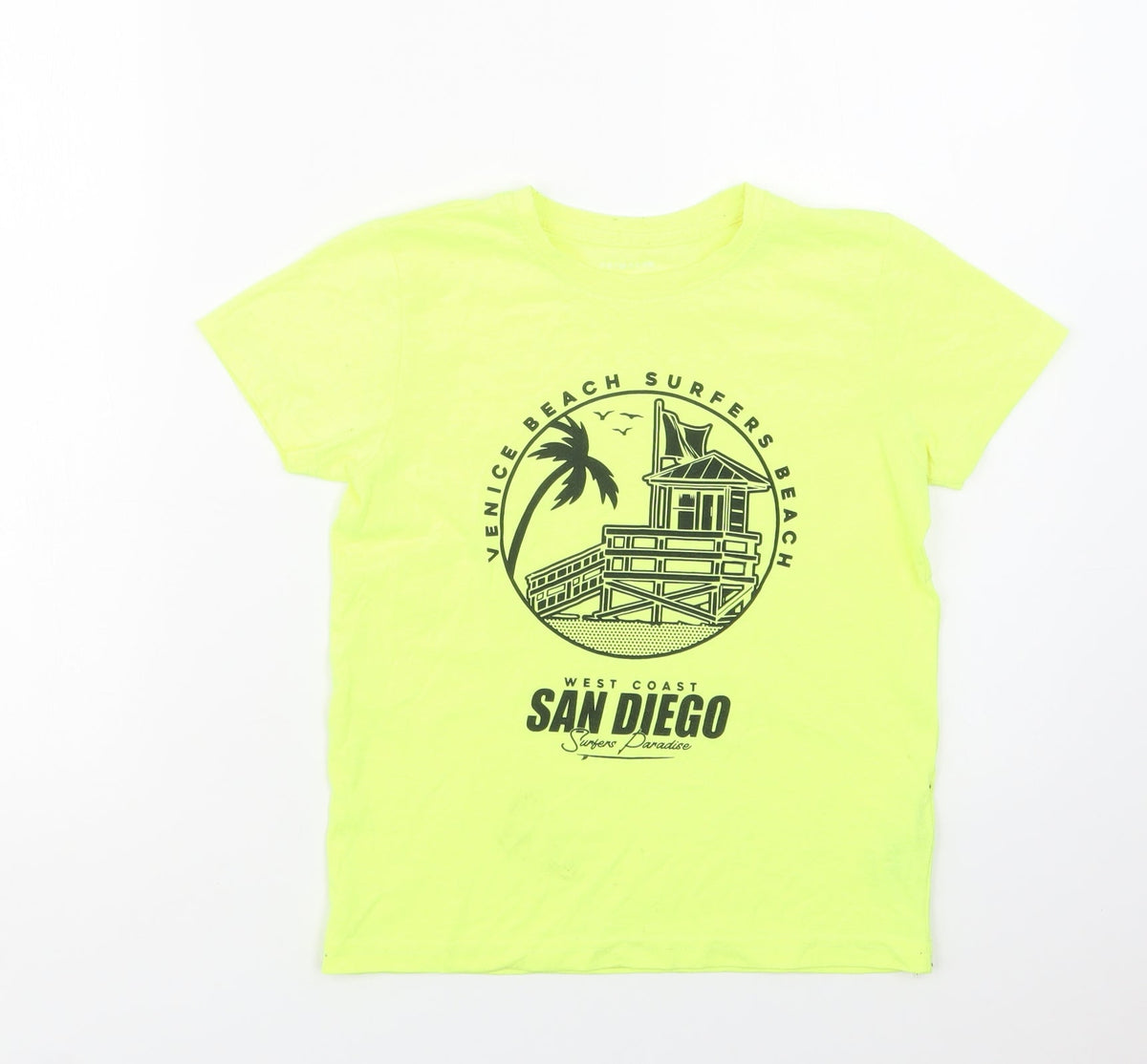 Additional front view of Primark girls’ green polyester basic t-shirt, size 7-8, years crew neck