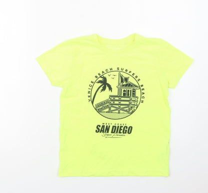 Additional front view of Primark girls’ green polyester basic t-shirt, size 7-8, years crew neck