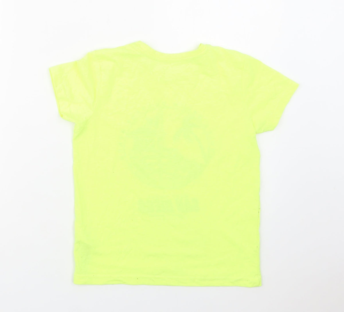 Back view of Primark girls’ green polyester basic t-shirt, size 7-8, years crew neck