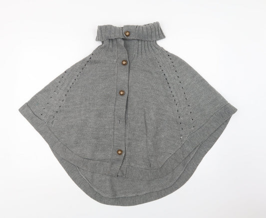 E-vie Womens Grey   Overcoat Poncho One Size  Button