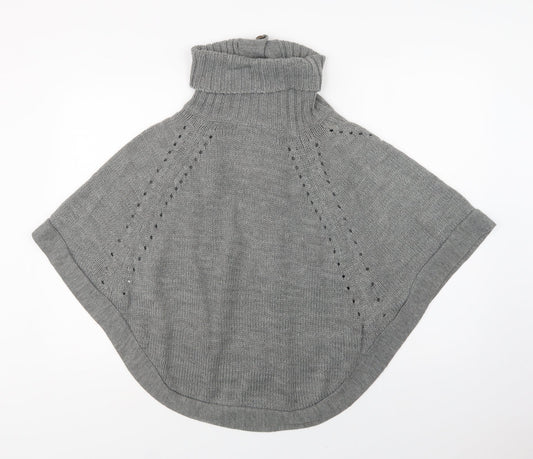 E-vie Womens Grey   Overcoat Poncho One Size  Button