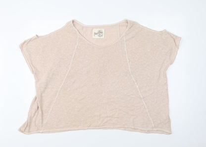 Front view of A Postcard From Brighton women’s pink cotton basic blouse, size L, crew neck
