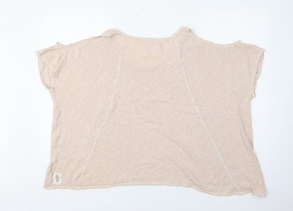 Back view of A Postcard From Brighton women’s pink cotton basic blouse, size L, crew neck
