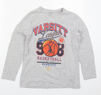 Primark Boys Grey  Cotton Basic T-Shirt Size 11-12 Years Crew Neck Pullover - Varsity League Basketball