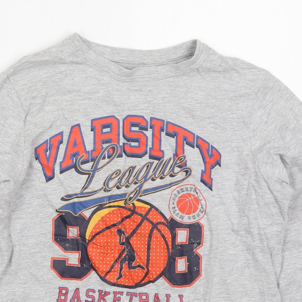 Primark Boys Grey  Cotton Basic T-Shirt Size 11-12 Years Crew Neck Pullover - Varsity League Basketball