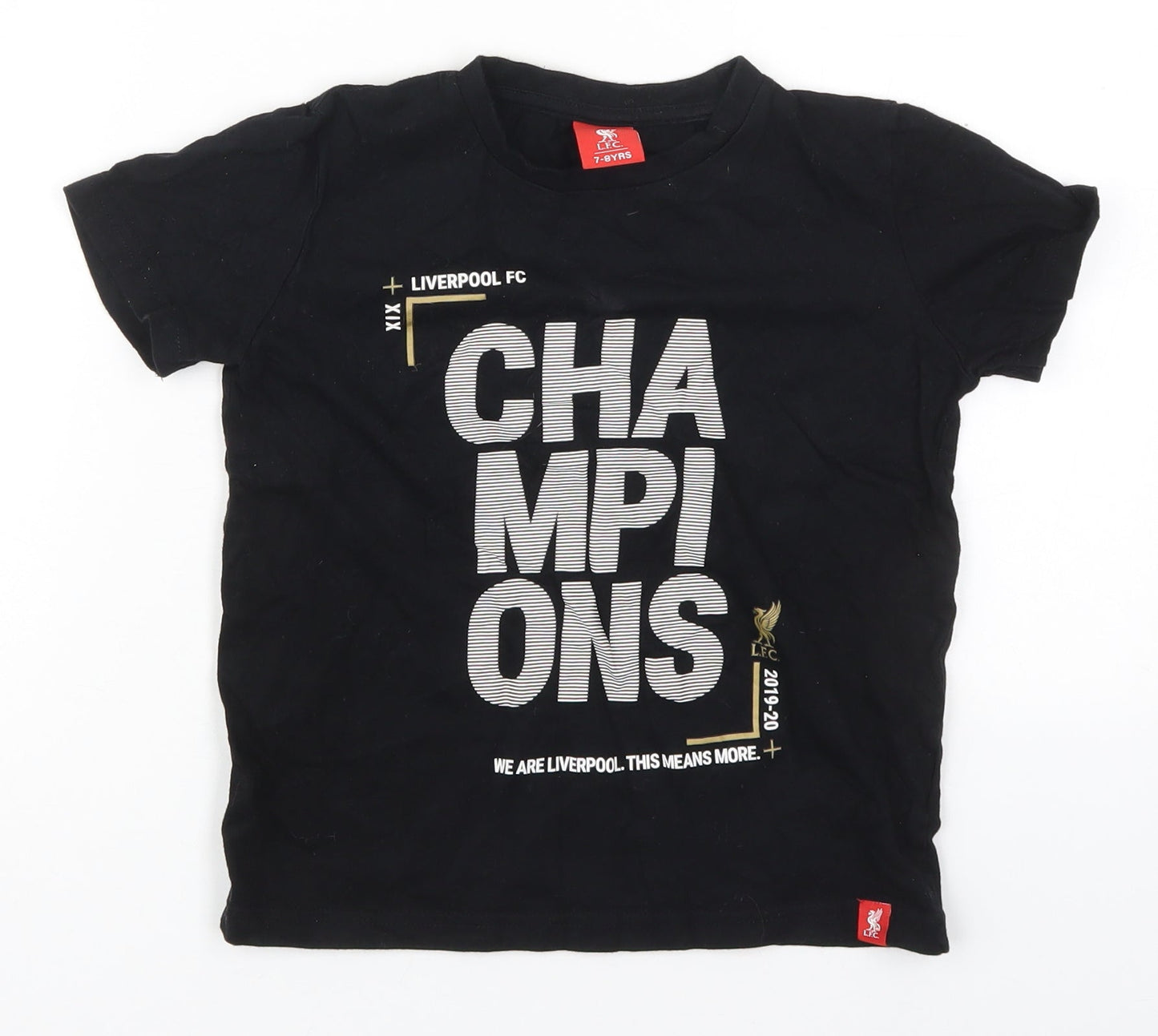 LFC Boys Black  Cotton Basic T-Shirt Size 7-8 Years Crew Neck Pullover - Champions