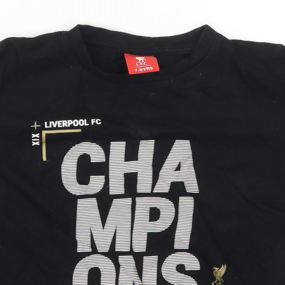 LFC Boys Black  Cotton Basic T-Shirt Size 7-8 Years Crew Neck Pullover - Champions