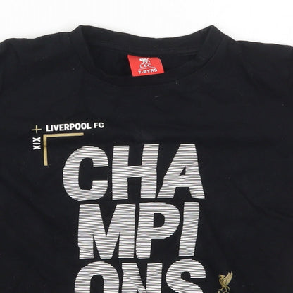 LFC Boys Black  Cotton Basic T-Shirt Size 7-8 Years Crew Neck Pullover - Champions